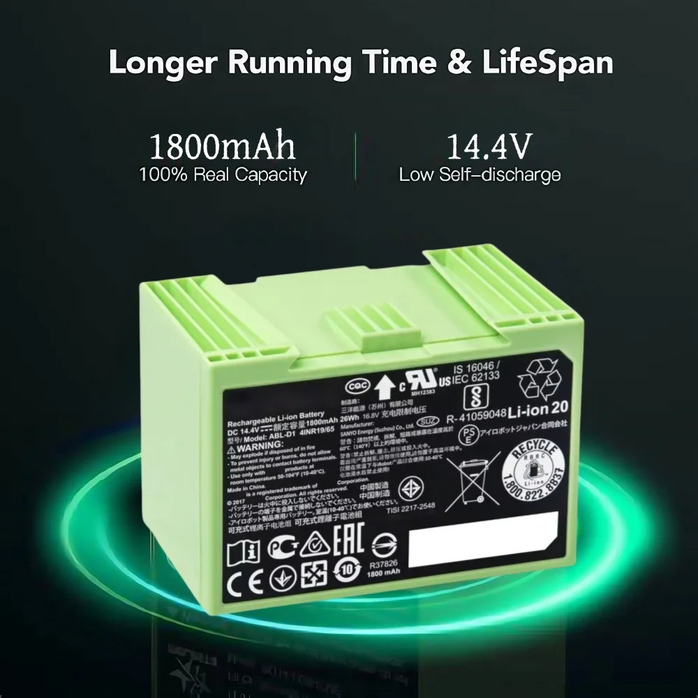 4S Lipo Battery 14.8V 6000Mah - Per iRobot Roomba i7 Batteria Ricaricabile